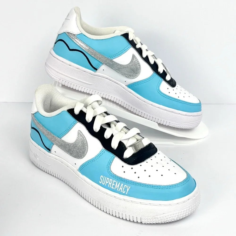 Nike Kids AF 1 Turquoise White Black DH2920 111 Sneakers Shoes Youth 3.5Y Custom